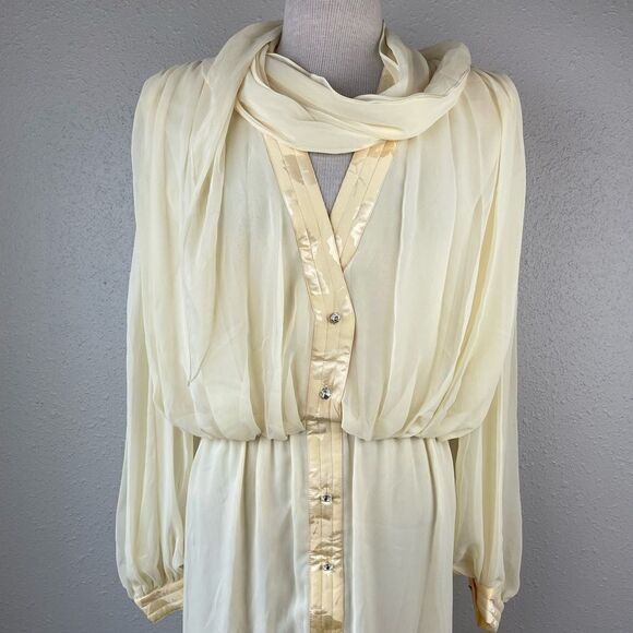 NWT Vintage Wayne Clark by Aline Marelle Yellow Silk Dress and Scarf Size 12 - Picture 2 of 11